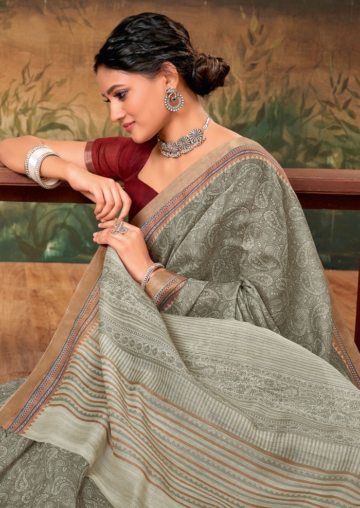 Buy online Women's Self Design Grey Colored Saree With Blouse from ethnic  wear for Women by Vairagee for ₹1009 at 85% off | 2024 Limeroad.com