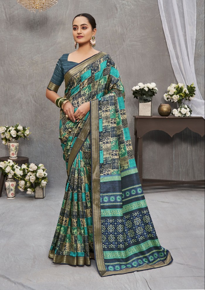 Shop Turquoise Art Silk Banarasi Saree Festive Wear Online at Best Price |  Cbazaar