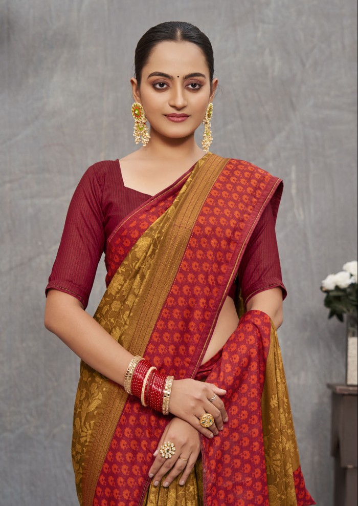 Mustard Tusser Silk Saree Ashvi 26234 