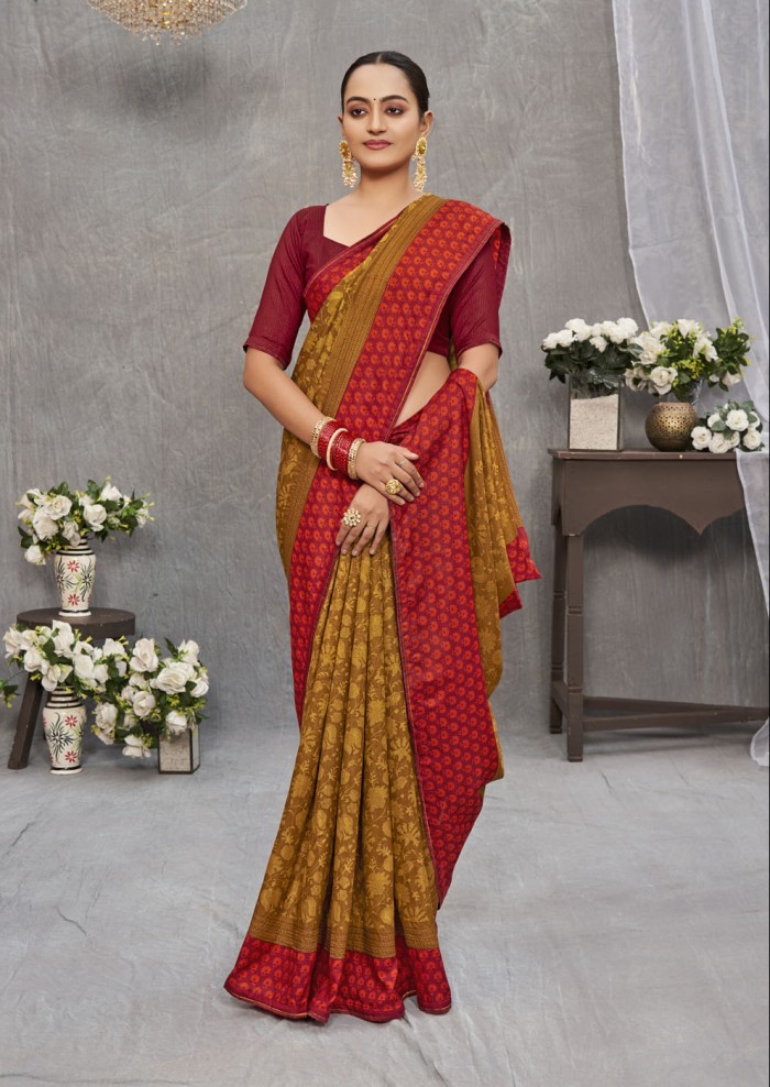 Mustard Tusser Silk Saree Ashvi 26234 