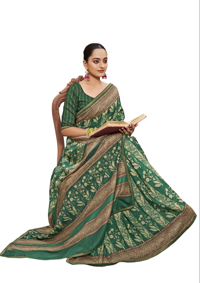 Green Tusser Silk Saree Ashvi 26237 