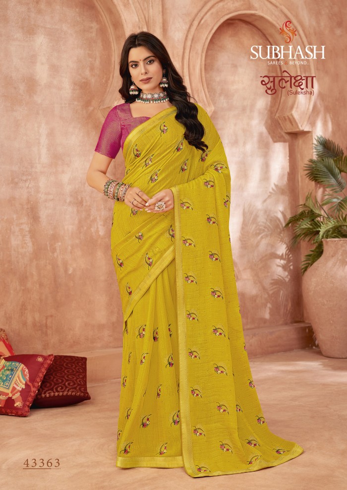 Yellow Chiffon saree