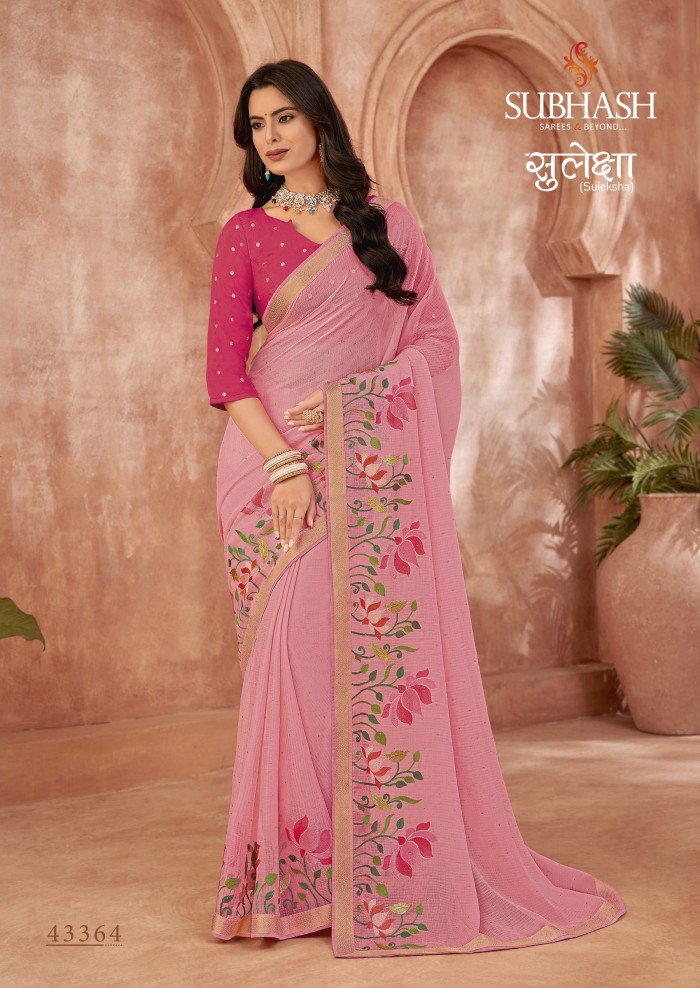 Pink Chiffon saree