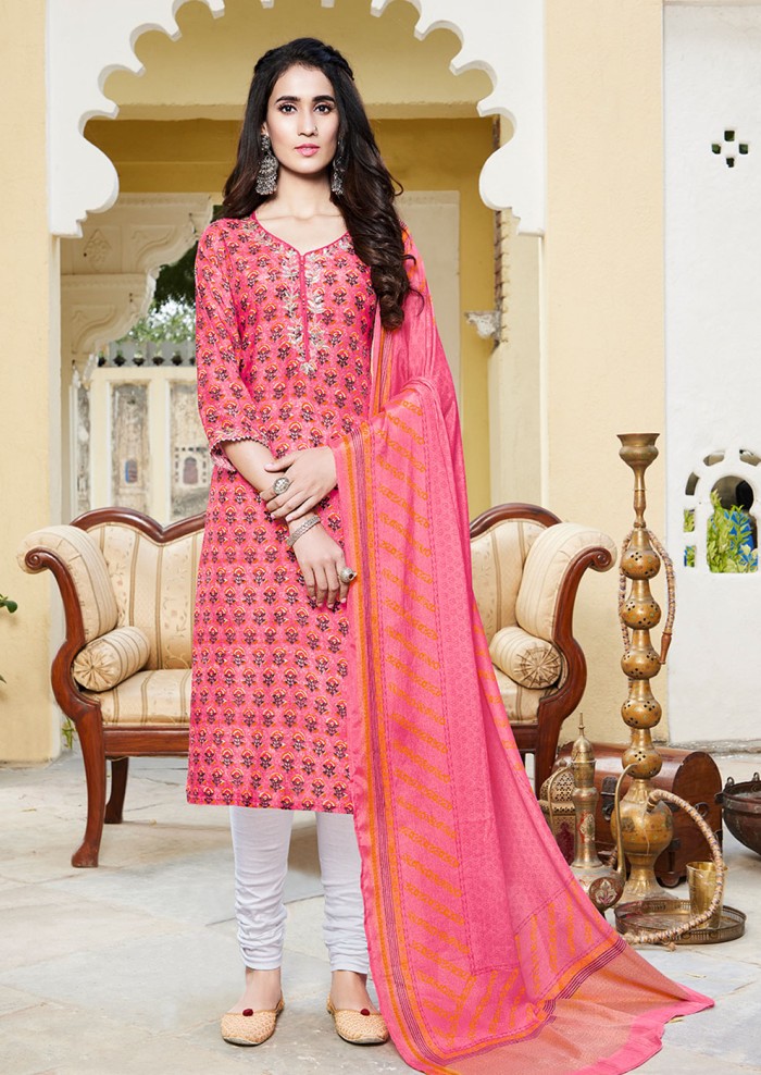 NIRALI 3286 PINK SILKY COTTON SUIT WITH PINK SILKY COTTON DUPATTA