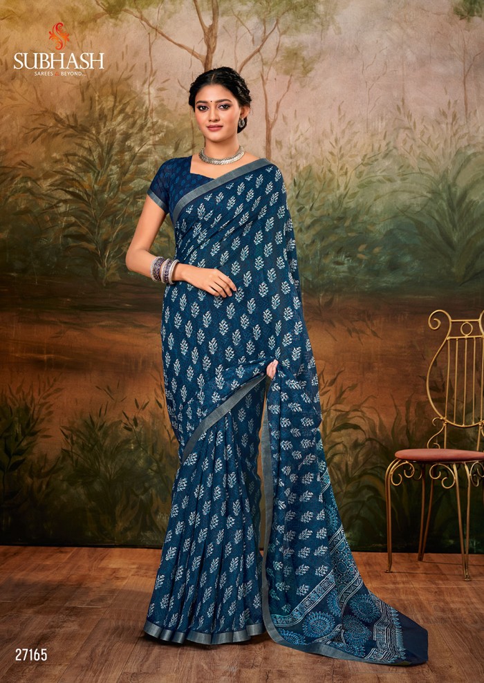 NEEL- cotton slub block print indigo saree with blouse