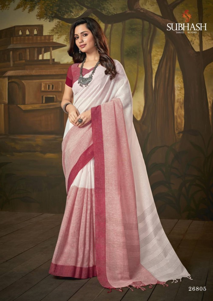 Cheap Fashion Plain Handloom Linen Light Pink Saree|SARV126746