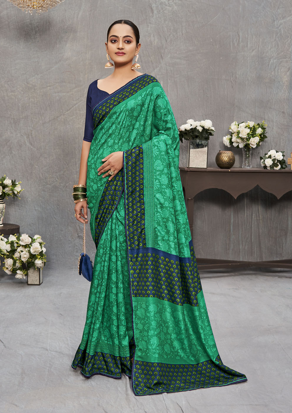 Teal Green Tusser Silk Saree | Ashvi Collection | Subhash Sarees