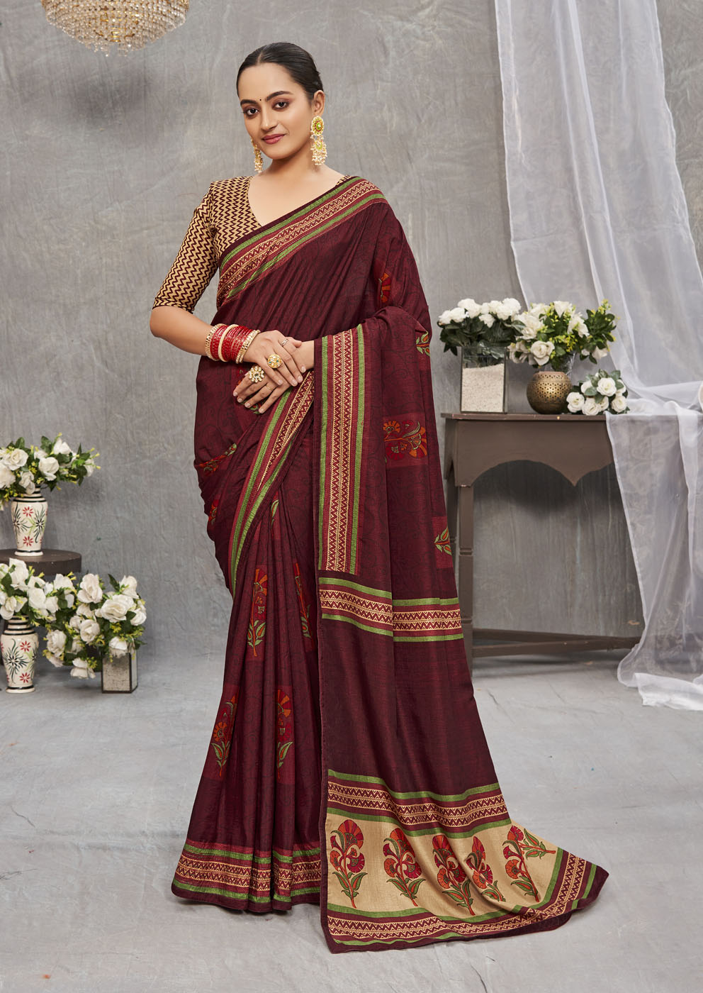 Dark Maroon Tusser Silk Saree | Ashvi Collection | Subhash Sarees